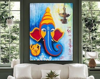 Lord Ganesha handmade contemporary abstract painting / Ganpati Artwork / Wall decor / Entryway decor / Indian God / Nitu Arts / original art