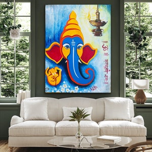 Lord Ganesha handmade contemporary abstract painting / Ganpati Artwork / Wall decor / Entryway decor / Indian God / Nitu Arts / original art imagem 1