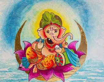 Lord Ganpati acrylic painting / Modern artwork / God Ganesha /  Original painting / Indian painting on canvas /Figurative Art / Nitu Arts