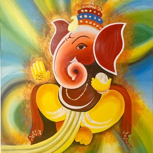Lord Ganesha Acrylic painting , Canvas wall Decor , original painting, Indian painting on canvas ,Ganpati art , Figurative Art image 3
