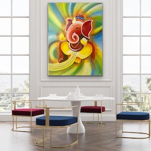 Lord Ganesha Acrylic painting , Canvas wall Decor , original painting, Indian painting on canvas ,Ganpati art , Figurative Art image 1