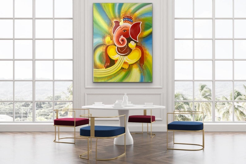 Lord Ganesha Acrylic painting , Canvas wall Decor , original painting, Indian painting on canvas ,Ganpati art , Figurative Art image 1