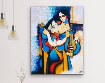 Modern Indian art , Radha krishna painting , Indian decor , Hindu God Art , Contemporary art , Indian Painting , krishna painting