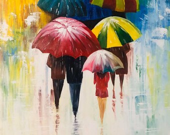 雨の日の現代アクリル画、美しい雨の絵、現代アート、抽象画、現代