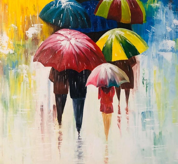 雨の日の現代アクリル画、美しい雨の絵、現代アート、抽象画、現代