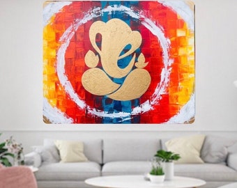 Modern abstract Ganpati acrylic painting / Wall Decor / Ganesha painting / Entryway decor / Modern Art / Red and golden Ganpati Painting