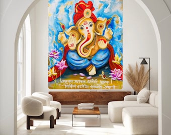 Modern abstract Ganpati acrylic painting / Wall Decor / Ganesha painting / Entryway decor / Modern Art / Red and blue  Ganpati Painting