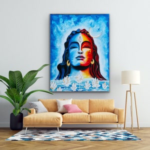 Lord Shiva original acrylic painting / Adiyogi /Indian god painting / Original shiva painting / Mahadev / Figurative art / home decor image 3