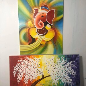Lord Ganesha Acrylic painting , Canvas wall Decor , original painting, Indian painting on canvas ,Ganpati art , Figurative Art image 6