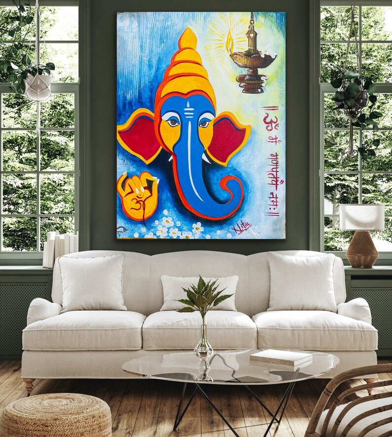 Lord Ganesha handmade contemporary abstract painting / Ganpati Artwork / Wall decor / Entryway decor / Indian God / Nitu Arts / original art imagem 1