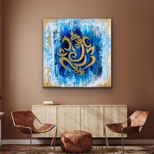 Blue Abstract Ganesha Acrylic painting / Modern Ganpati artwork / Entryway god Gapanti Painting / Indian God / image 6