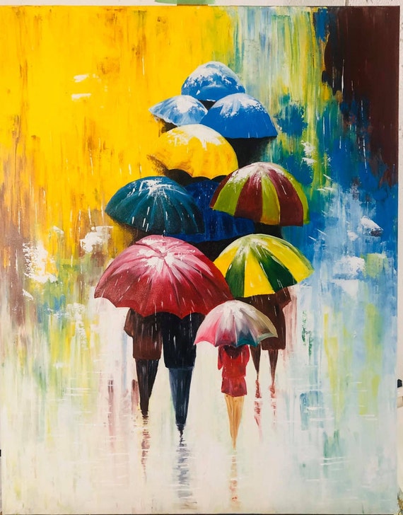 雨の日の現代アクリル画、美しい雨の絵、現代アート、抽象画、現代