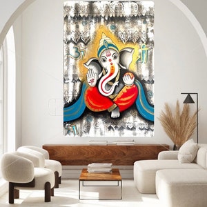 Modern abstract Ganpati acrylic painting / Wall Decor / Ganesha painting / Entryway decor / Modern Art / black and white Ganpati Painting image 1