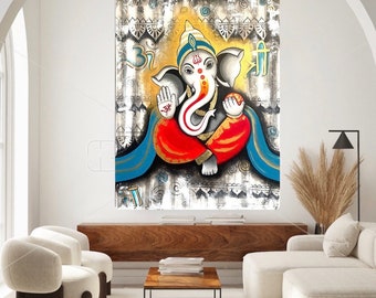 Modern abstract Ganpati acrylic painting / Wall Decor / Ganesha painting / Entryway decor / Modern Art / black and white Ganpati Painting