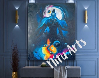 Original handmade  contemporary lord Shiva artwork /figurative art / acrylic Indian  god shiv painting / home decor / galaxy/ Nitu arts