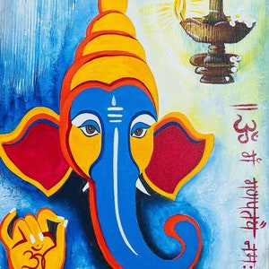 Lord Ganesha handmade contemporary abstract painting / Ganpati Artwork / Wall decor / Entryway decor / Indian God / Nitu Arts / original art imagem 3