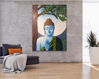 Contemporary Buddha Acrylic painting , Wall decor , Mediation , Peace art , Asian art