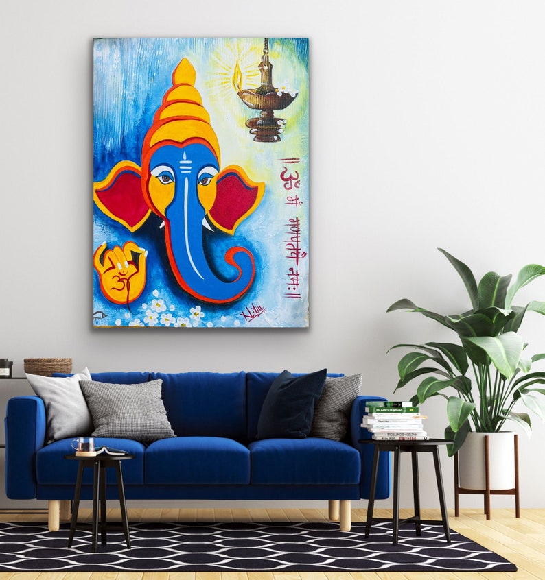 Lord Ganesha handmade contemporary abstract painting / Ganpati Artwork / Wall decor / Entryway decor / Indian God / Nitu Arts / original art imagem 2