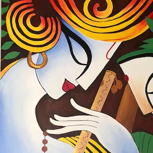 Contemporary Indian Radha Krishna painting , Indian decor , Hindu God Art , Contemporary art , Indian Painting , krishna painting image 4