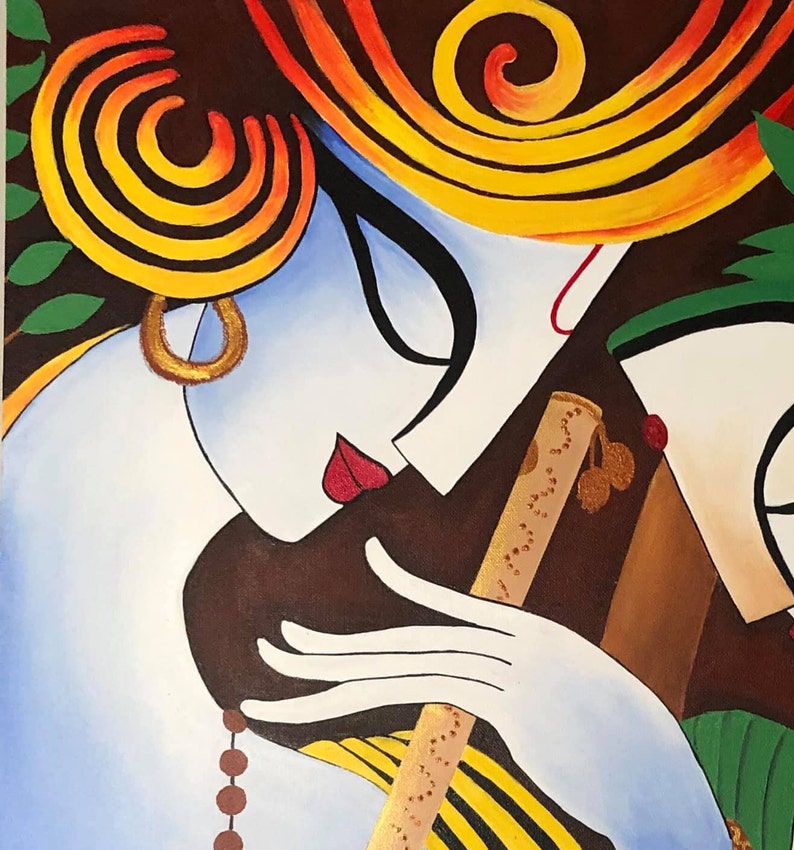 Contemporary Indian Radha Krishna painting , Indian decor , Hindu God Art , Contemporary art , Indian Painting , krishna painting image 4