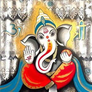 Modern abstract Ganpati acrylic painting / Wall Decor / Ganesha painting / Entryway decor / Modern Art / black and white Ganpati Painting image 2