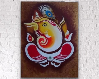 Modern contemporary handmade Ganpati Painting , Bright colors , Wall decor , Indian God  , Asian Art , Ganesha Acrylic painting .