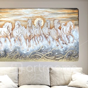 7 Running Horse Handmade original acrylic wall painting/ right / left direction / signifies power, success and growth/ white Horse / Art