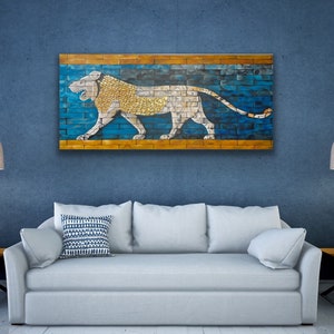 Original handmade A lion symbol of goddess Ishtar / acrylic painting / Home decor / Modern Art / Golden leaf image 9