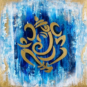 Blue Abstract Ganesha Acrylic painting / Modern Ganpati artwork / Entryway god Gapanti Painting / Indian God / image 2