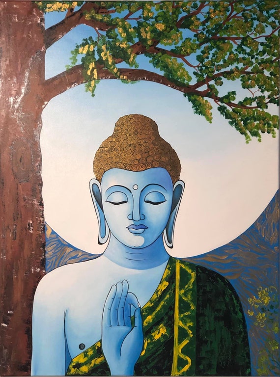 Contemporary Buddha Acrylic Painting Wall Decor Mediation