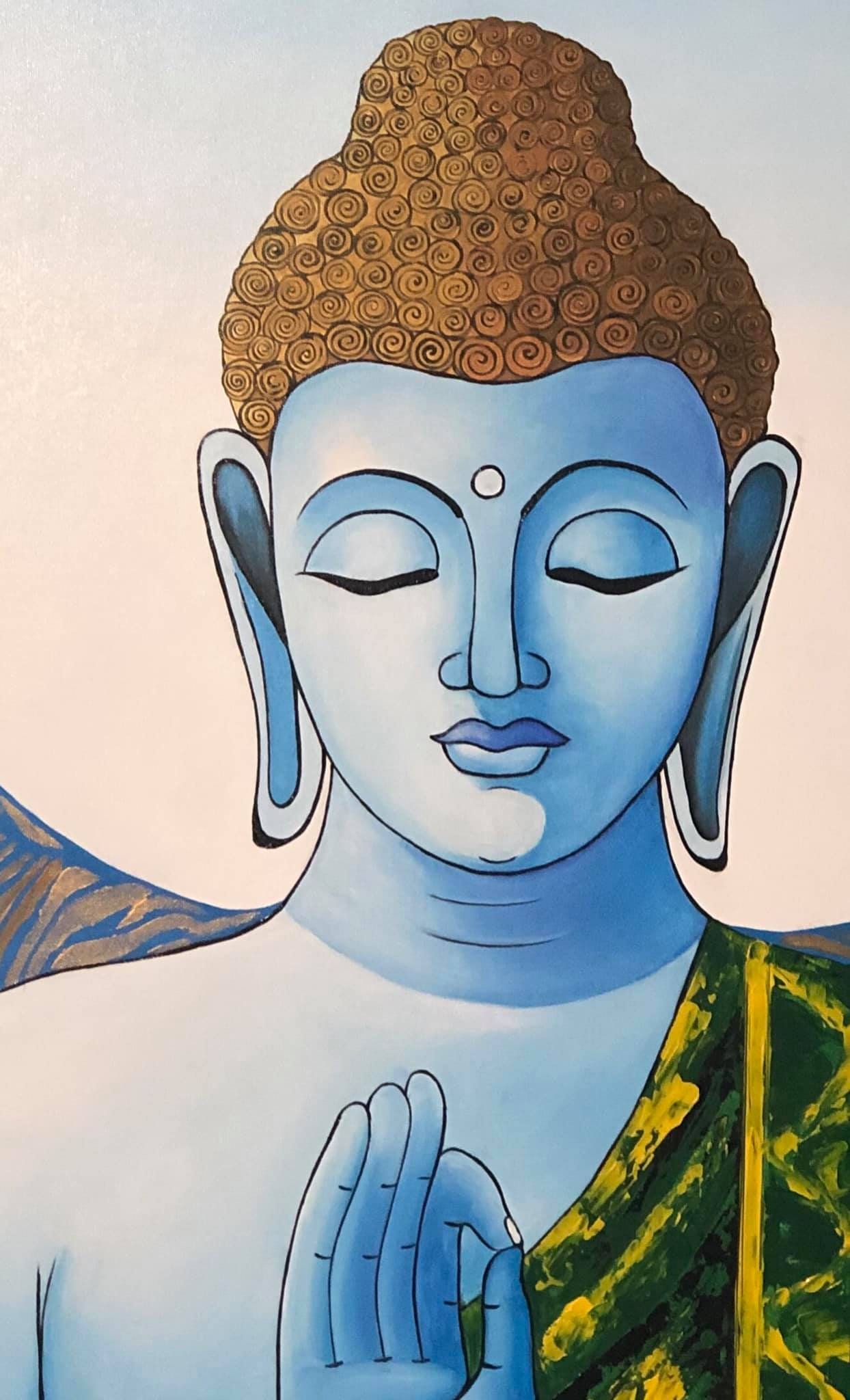 値下げ　原画　送料込み　神仏　F12　絵画　仏像画　アクリル画　現代アート 現代仏像アクリル画、壁装飾、瞑想、平和アート、アジアアート