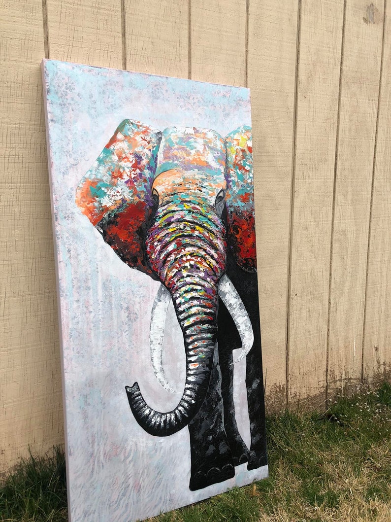 Abstract Elephant Painting , contemporary acrylic painting , handmade , original art , Wall Decor image 2