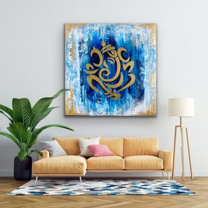 Blue Abstract Ganesha Acrylic painting / Modern Ganpati artwork / Entryway god Gapanti Painting / Indian God / image 7