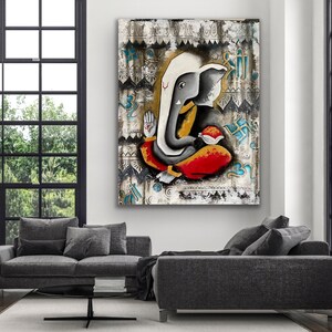 Modern abstract Ganpati acrylic painting / Wall Decor / Ganesha painting / Entryway decor / Modern Art / black and white Ganpati Painting image 9