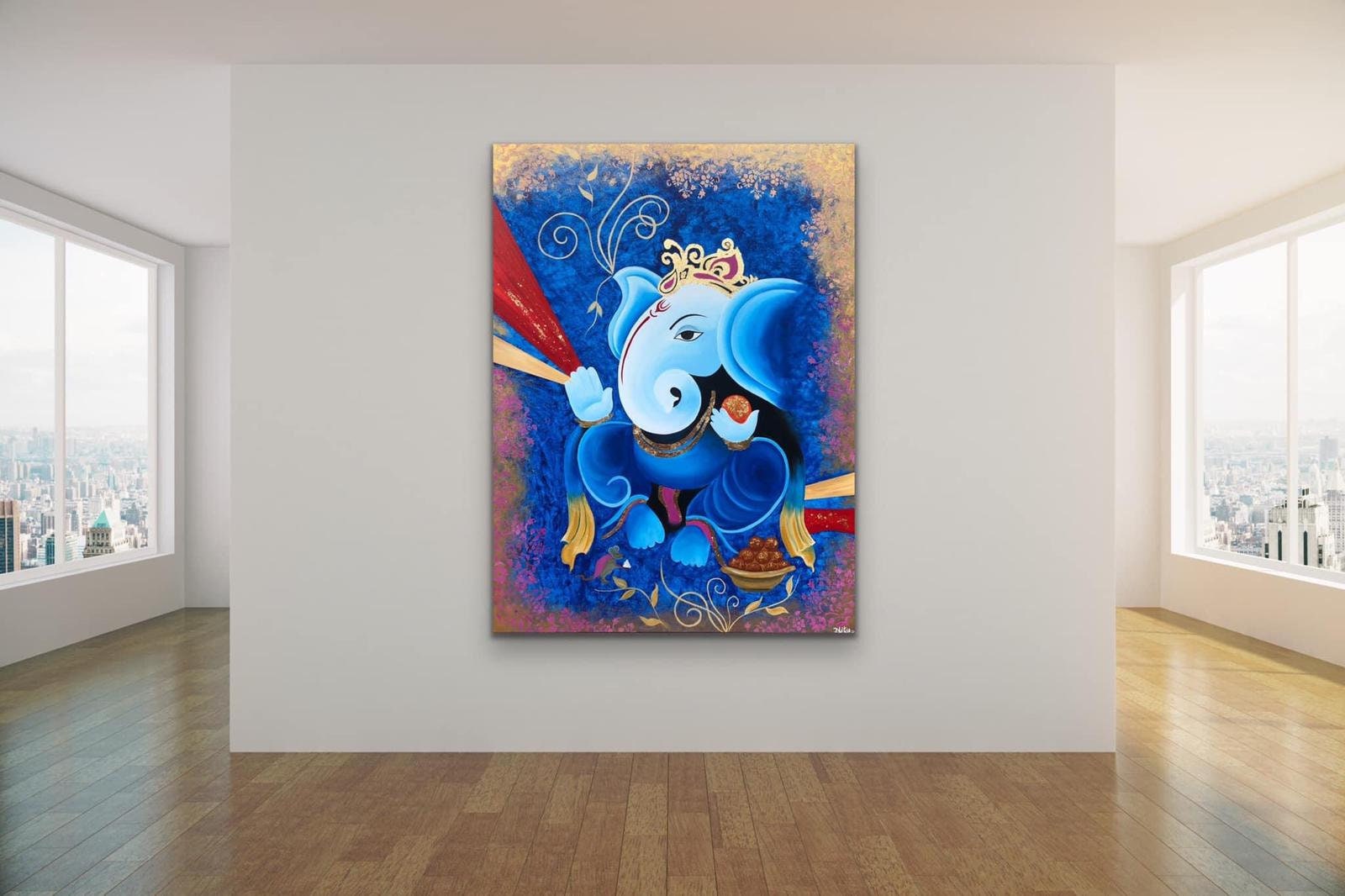 Lord Ganesha Acrylic Painting , Canvas Wall Decor , Original