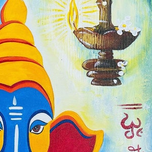 Lord Ganesha handmade contemporary abstract painting / Ganpati Artwork / Wall decor / Entryway decor / Indian God / Nitu Arts / original art imagem 4