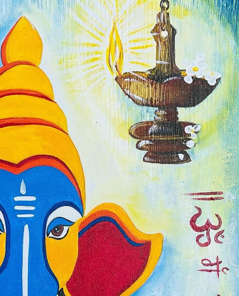 Lord Ganesha handmade contemporary abstract painting / Ganpati Artwork / Wall decor / Entryway decor / Indian God / Nitu Arts / original art imagem 4