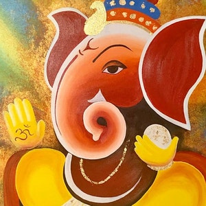 Lord Ganesha Acrylic painting , Canvas wall Decor , original painting, Indian painting on canvas ,Ganpati art , Figurative Art image 4