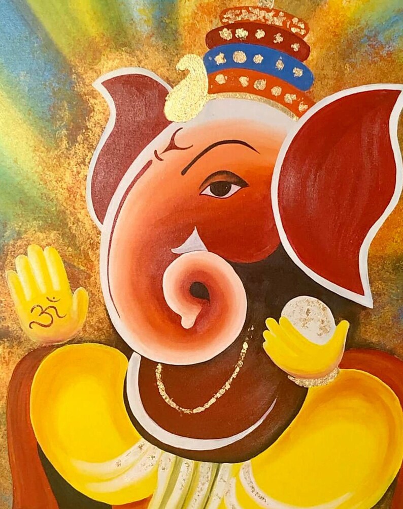 Lord Ganesha Acrylic painting , Canvas wall Decor , original painting, Indian painting on canvas ,Ganpati art , Figurative Art image 4