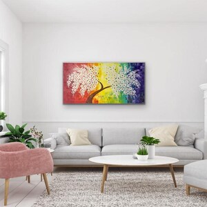 Contemporary cherry blossom Tree branch , Pallete knife painting , Acrylic medium , Wall decor image 2