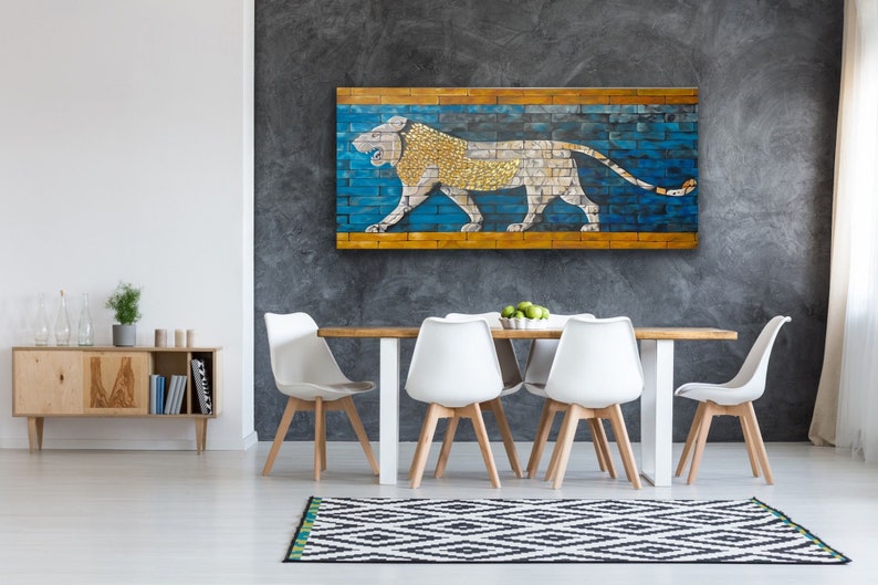 Original handmade A lion symbol of goddess Ishtar / acrylic painting / Home decor / Modern Art / Golden leaf image 8