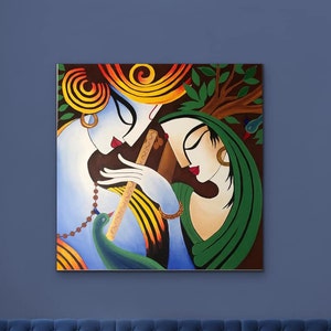 Contemporary Indian  Radha Krishna painting , Indian decor , Hindu God Art , Contemporary art , Indian Painting , krishna painting