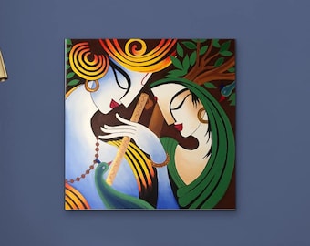 Contemporary Indian  Radha Krishna painting , Indian decor , Hindu God Art , Contemporary art , Indian Painting , krishna painting
