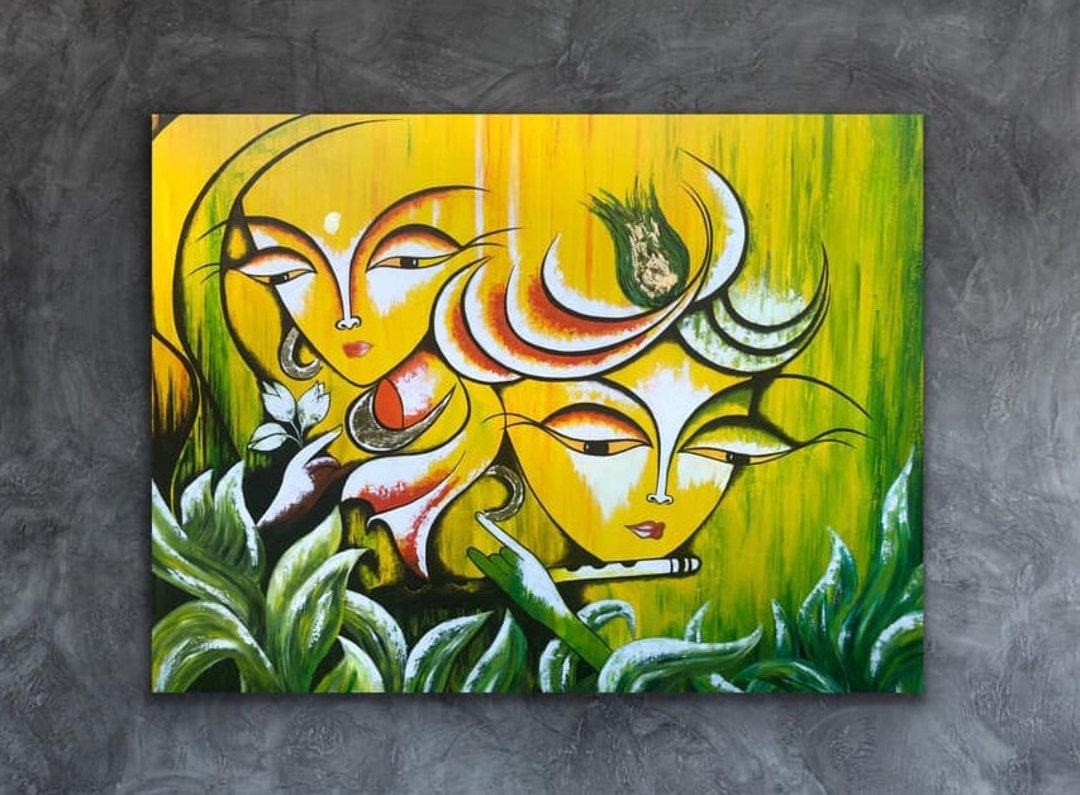 Modern Indian Art Acrylic Radha Krishna Painting Indian - Etsy