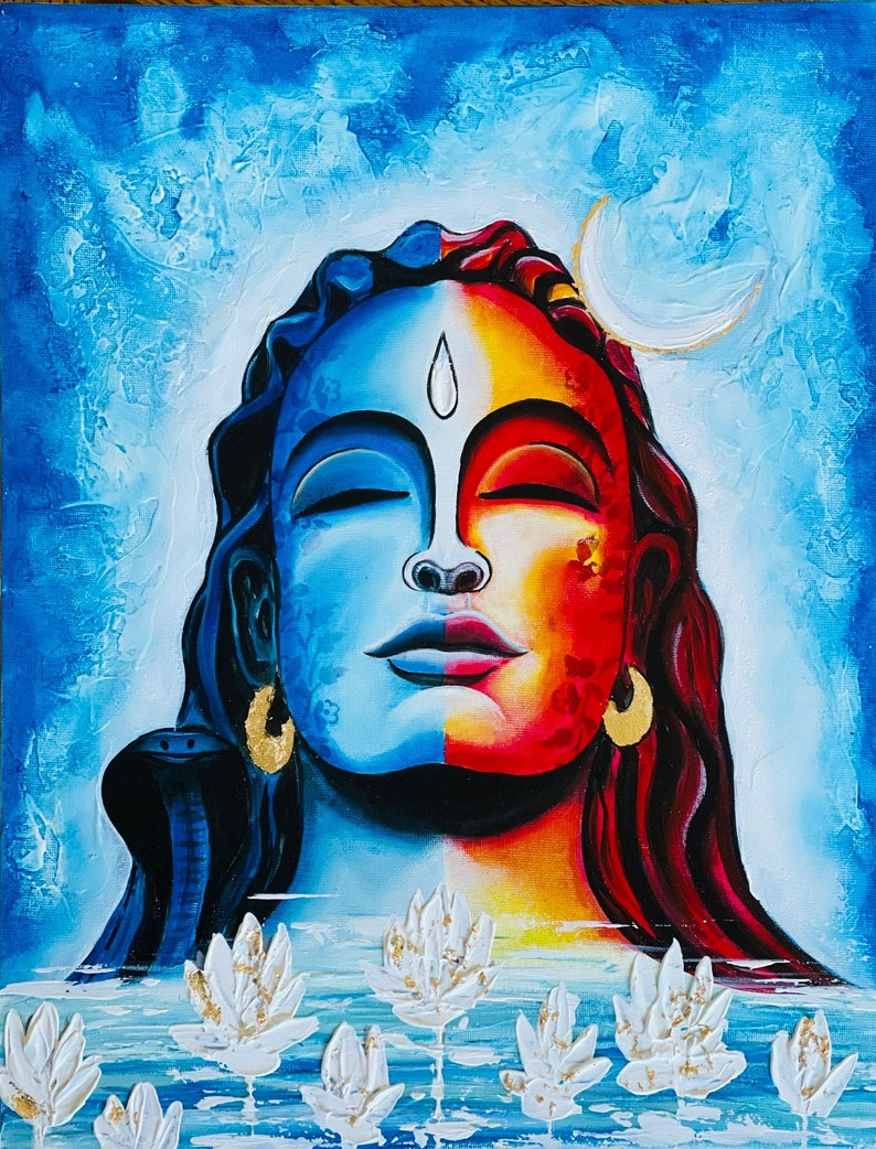 Lord Shiva original acrylic painting / Adiyogi /Indian god painting / Original shiva painting / Mahadev / Figurative art / home decor image 2