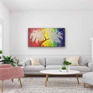 Contemporary cherry blossom Tree branch , Pallete knife painting , Acrylic medium , Wall decor image 5