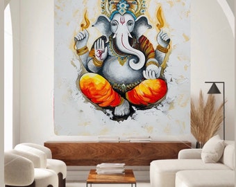 Modern abstract Ganpati acrylic painting / Wall Decor / Ganesha painting / Entryway decor / Modern Art / black and white Ganpati Painting