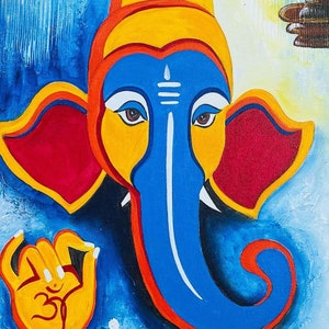 Lord Ganesha handmade contemporary abstract painting / Ganpati Artwork / Wall decor / Entryway decor / Indian God / Nitu Arts / original art imagem 5