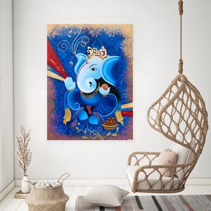 Akrylmålning av Lord Ganesha, väggdekoration på duk, originalmålning, indisk målning på duk, Ganpati-konst, figurativ konst bild 4