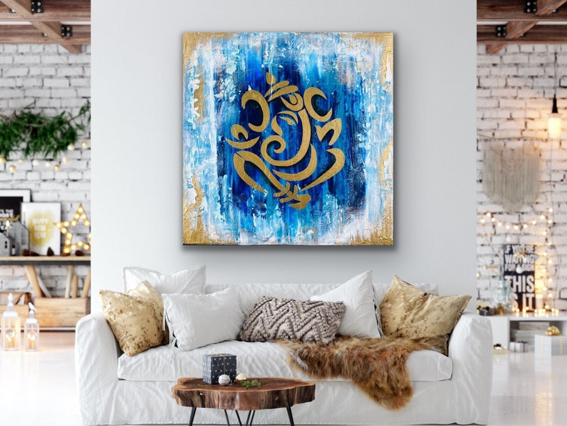 Blue Abstract Ganesha Acrylic painting / Modern Ganpati artwork / Entryway god Gapanti Painting / Indian God / image 1